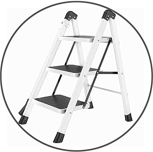 GPDNBIEU, Sgabello Multiuso con Scaletta, Portatile da Cucina Ampio Pedale Antiscivolo, Libreria, 2 Dimensioni(White)