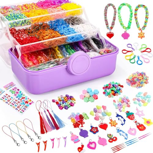 Yoosso 18500+ Loom Bänder Set xxl, 26 Farben Loop Armbänder Set (Lila) | Mit 3 Schicht BehäLter, Inklusive Im Dunkeln Loom Bänder, Loops Gummis Nachfüllset, Geburtstagsgeschenk für Kinder