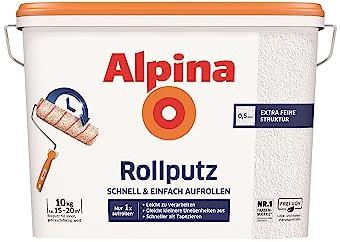 Alpina Rollputz Weiß + Rührholz – Strukturputz für Innenwände mit robuster Oberfläche – gebrauchsfertig, stoßfest & überstreichbar – 10 kg
