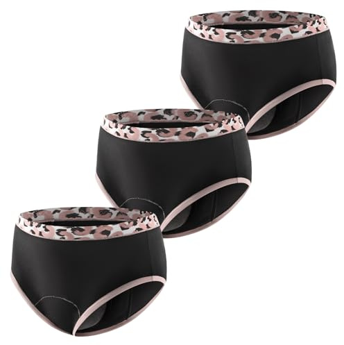 Carer Lot de 3 Culottes d'Incontinence Femme Protection Absorbante 120 ml | Culottes Réutilisables et Discrètes pour Fuites Urinaires Modérées et Règles Abondantes de Nuit, Noir Léopard Taille XXL