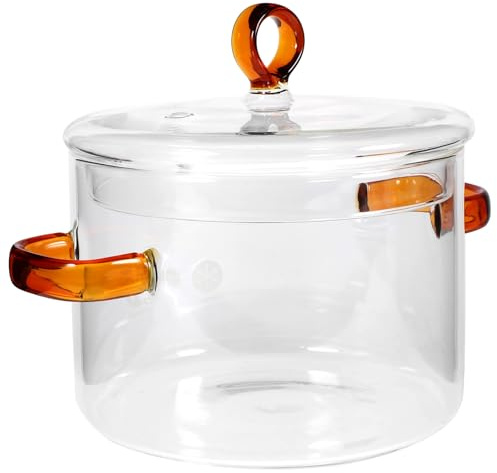 FELTECHELECTR Marmite Verre Transparent avec Couvercle Double Poignée Faitout pour Nouilles et Soupe Pot de Cuisson Résistant Haute Température pour Cuisine Maison et Rassemblements