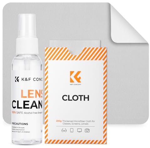 K&F CONCEPT Rengöringsset för Skärmar och Linser Med Mikrofiberduk*1, Glasögonrengöringsspray*1, Alkoholfritt Rengöringsset för Kameralinser, Glasögon, Skärmar, Kameror och Surfplattor