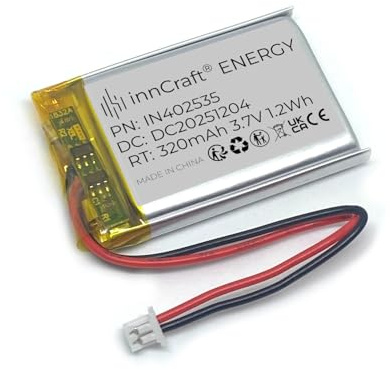 InCraft Energy Batterie au lithium polymère 320 mAh 3,7 V 36 x 25 x 4 Modèle 402535 2P Molex 51021-020 Connecteur 1,25 mm
