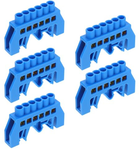 Tofficu Barrette Connexion Électrique 5 Pièces, Bornier à Vis en Laiton 6 Positions, Bornier de Mise la Terre pour Tableau Électrique, Installation Simplifiée et Stable