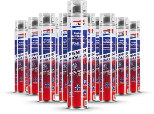 POLYNOR PREMIUM MEGA PRO 70 monteringsskum – monteringsskum för alla årstider – 12 st – för fönster och dörrar – tätning av springor och fogar – PUR 70L – 850 ml