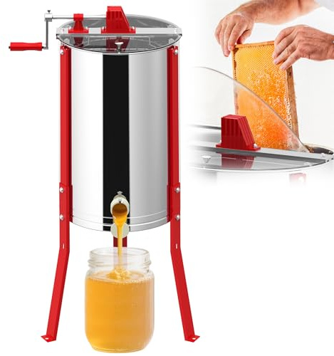 Suusolny Edelstahl Honigschleuder 2 Waben | Diagonalschleuder Manuelle Tangentialschleuder Ø38cm | Premium Imkerzubehör mit Stahlgestell & Drehkurbel | Luftdichter Deckel für schonende Honigernte