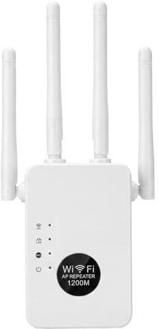 Répéteur WiFi, 5GHz/2.4GHz Puissant Répéteur WiFi 4 Antennes, Amplificateur WiFi 1200 Mbps, Port Ethernet Gigabit, WiFi Extender Booster Compatible avec Toutes Les Box Internet, Augmente la Couverture