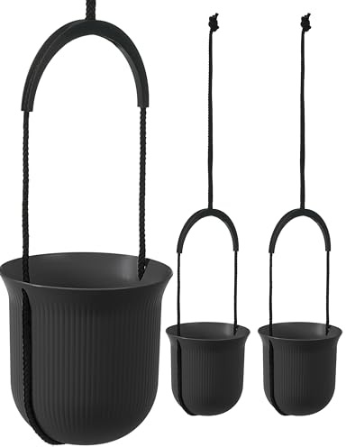 Tymar Blumentopf Hängender, Hängetopf für Pflanzen, Blumenampel hängend innen außen_Luca Jumper (3 Stück, Schwarz)