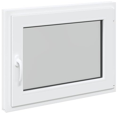 Källarfönster RISOR vit 80 x 70 cm PVC och glas, modern källarfönsterdesign, hållbar PVC-glaskonstruktion, energieffektiv, värmeisolering, ljudisolering, roterande funktion