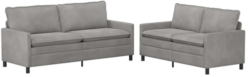 mtlskopl Sofa Set 2-teilig, Wohnzimmer Couchgarnitur aus Samt in Hellgrau, 2-Sitzer und 3-Sitzer Sitzgruppe mit Metallrahmen, Modernes Design für Wohnzimmer, 156 cm und 196 cm Länge