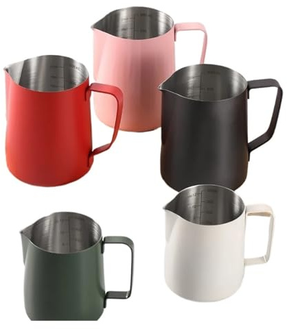 Milk Frothing Pitcher, Brocca for schiuma di latte e caffè in acciaio inossidabile 304 con scala precisa for latte barista utensile da caffè professionale(Red 350ML 1Pcs)