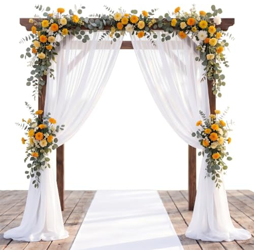 3 Stück Hochzeitsbogen Gardinen Weiß,75×600cm Hochzeit Vorhang für Torbogen | Chiffon-Stoff Hochzeitsbogen Vorhang Querbehang, Tüll Hochzeits Hintergrund Vorhang für Torbogen, Zeremonie, Fotografie,Party