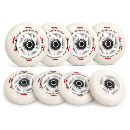 Lot de 8 Roues de Rollers en Ligne 72mm 76mm 80mm Roues de Rechange 82A en PU avec Roulements Roues Inline Skate pour Intérieur Extérieur, Fitness, Hockey et Patinage Loisir (72mm)