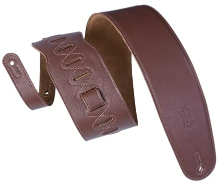 Levy's M4GFBRN Gitarrengurt gepolstert aus Leder 3,5 Zoll / 8,89 cm braun