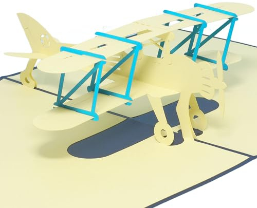 LINPopUp®, LIN-POP 146 UP Karten 3D Karten Grußkarten, Geburtstagskarten Glückwunschskarten Führerschein Pilot Flugzeug, Doppeldecker