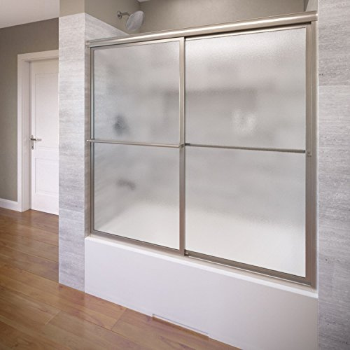 Basco Deluxe Framed Sliding Tub Door, Fits 56-59 inch opening, Obscure Glass, Brushed Nickel Finish