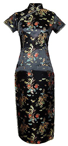 7Fairy Women's VTG Black Long Chinese Evening Prom Dress Cheongsam Size 6 US