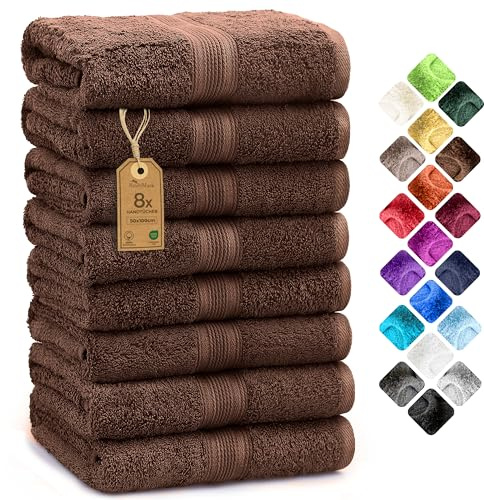 NatureMark 8 Handtücher Set - 100% Baumwolle - Saugfähige und langlebige Handtücher, Größe 50×100 cm, Schokobraun
