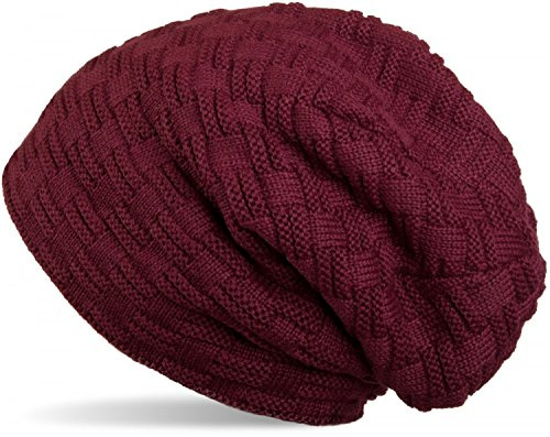styleBREAKER Unisex Strick Beanie Flecht Muster Fleece 56-61cm, BordeauxVio