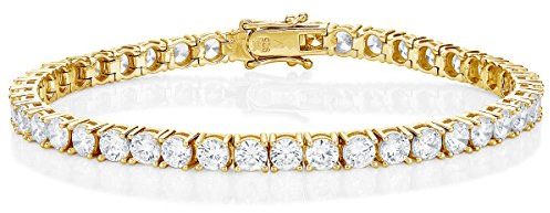 Diamond Treats Gold Tennisarmbänder für Damen und Mädchen, 17,5 cm Goldenes Armband mit funkelnden 4 mm Cubic Zirkonia Steinen, Armband aus vergoldetem 925 Sterling Silber, Goldschmuck für Frauen
