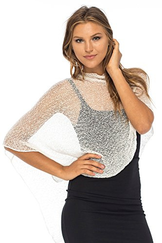 Back From Bali Womens Sheer Poncho Shrug Bolero, Lightweight Summer Shrug Pullover Sweater Cream/Off White