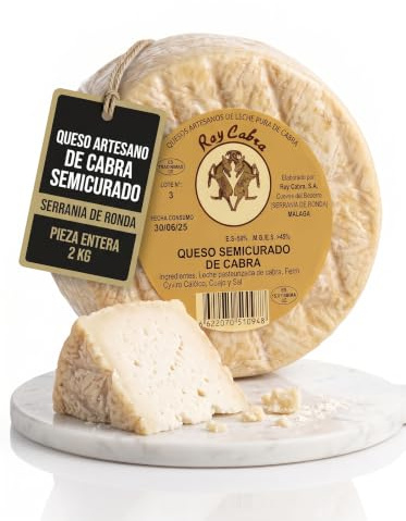 Queso Semicurado de Cabra Pieza Entera 1.8 a 2 kg Artesano Suave Afrutado | Curado leche pasteurizada Serrania Ronda Malaga ideal tabla aperitivo maridaje regalo gourmet tapas sin gluten celiacos