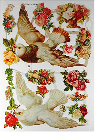 Glanzbilder EF 7092 Taube Blume Rose Oblate Posiebilder Scrapbook Deko GWI 626