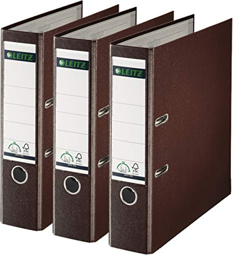 Leitz 1010 Qualitäts-Ordner Kunststoff breit mit patentierter 180º Präzisionsmechanik 3er Pack, braun