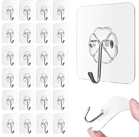 EKKONG 24 Stücke Klebehaken ohne Bohren, Haken selbstklebend, Transparenter Wandhaken, Türhaken Kleiderhaken Wasserfest Ideal für Küche Bad Wand & Decke Aufhänger, Max 10kg
