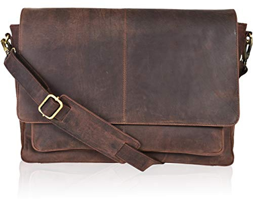 Oak Leathers Messenger Bag for Men and Women - Laptop Briefcase Bag For College, Office, Adjustable Shoulder Strap (Wood)
