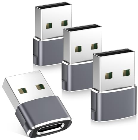 Basesailor USB auf USB C Adapter 4Stück Typ C Female to A Male Adapter | USB A auf USB C Ladekabel Adapter für iPhone 17 16 15 Reihe,iPad 10 Mini 6 Air M2-M4,Samsung Galaxy S20-S26 Ultra,CarPlay