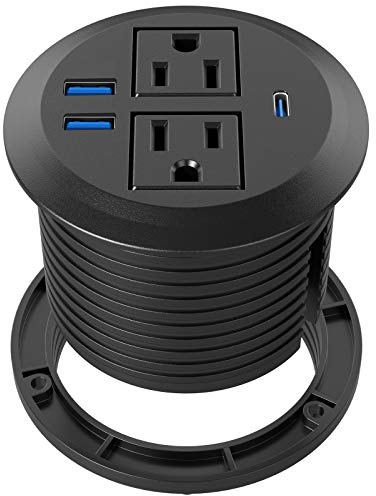Recessed Power Grommet with AC Outlets, 20W Fast Charging USB-C Port - Flush-Mount for Desktop,Workspace Essential Desk Outlet,ETL Listed