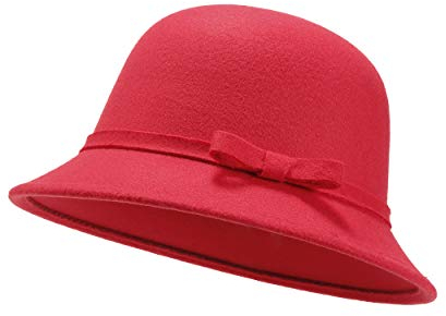 UltraKey Damen Filz Eimer Hut, verstellbare Vintage Bowler Wildleder Wollmütze mit Schleife Rot