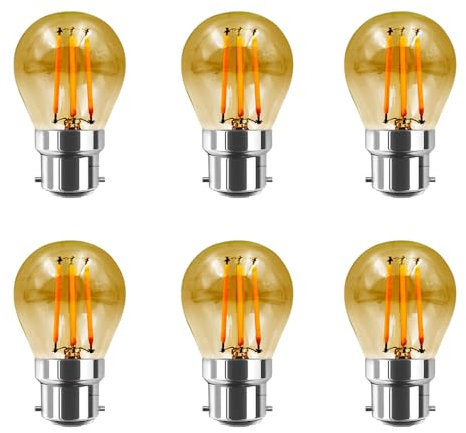 Jiotouhu Ampoules Baïonnette B22 LED Filament, Non-Dimmable 4W G45/P45 Ampoules LED de forme sphérique, Blanc Chaud 2700K, 380Lm Equivalente a 40W, Ampoule Ambre Edison (Lot de 6)