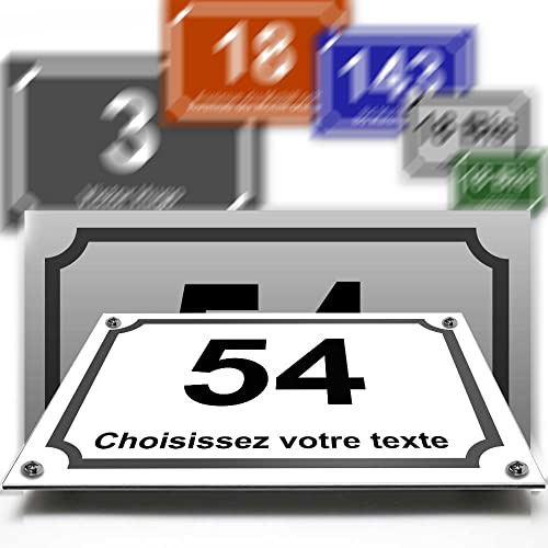 Plaque aluminium/polyethylene numéro rue décorative - pour maison, garage, porte, et boite aux lettres - collection classique : 2 lignes personnalisables