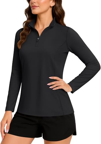 TACVASEN Damen Langarm Uv-Schutz UPF 50+ 1/4 Reißverschluss Langarmshirt Rash-Guard-Shirt