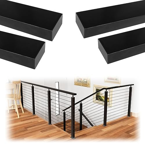 Muzata 4Pack 6'6 Aluminum Black Cable Railing Handrail Rectangular Handrail for Cable Railing System Top Rail Deck Stair Indoor Outdoor Length Adjustable with Paper User Guide HL10 BPA