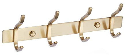 QNIIAED Coat Hooks Wall Mounted,Back of Door Hooks Screw in Metal Heavy Duty Stainless Steel Hanger for Towel,Coat,Robe,Key,Hat,Clothes,Bathroom,Bedrooms（Brushed Brass Gold）