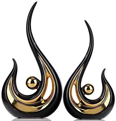XMGZQ Schwarz und Gold Moderne Abstrakte Statuen Kunst,Heimdekoration,Akzente,Couchtischdekoration für Wohnzimmer,Tischdekoration für Esszimmer,Keramik-Skulpturen Krimskrams für