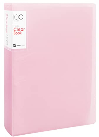 Sichtbuch A4 mit Klarsichthüllen 100 Taschen, a4 Präsentationsmappe, Sichtmappe Präsentationsordner mit Transparenten Hüllen, A4-Präsentationsbuch für Berichte Notenblätter Broschüren (Rosa)
