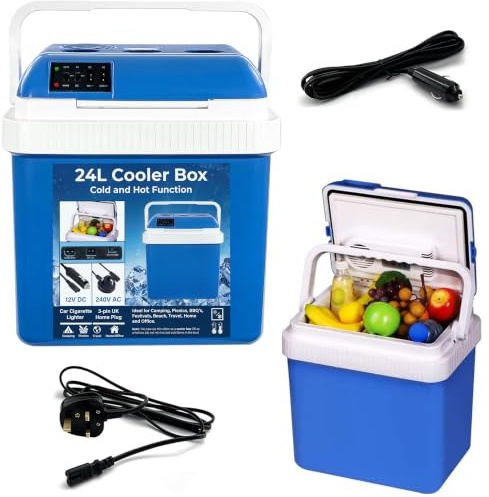 Crystals Thermoelectric 24L/26L 240V AC & 12V DC Electric Cool Box, Heating and Cooling Functions, Portable Travel Cooler Box Camping Car Mini Fridge (24L Cooler & Warmer)