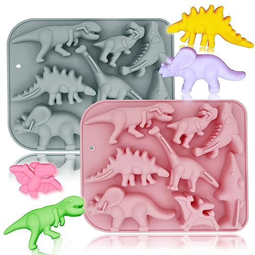 2 Pack 3D Ancient Dinosaur Silicone Molds 8 Cavity Dinosaur Themed Baking Mould Tray DIY Baking Tool for Chocolate Cake Dessert Candy Mousse Pastry Handmade Soap Cupcake Topper