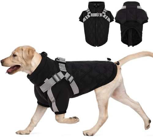 CITÉTOILE Warmer Hundemantel mit Geschirr, Winddichte Rautenförmige Hundejacke für Kaltes Wetter, Winter Hundebekleidung mit Reißverschlüssen und Lockeren Bündchen für Kleine Mittlere Große Hunde, XL