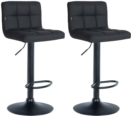 CLP 2er Set Barhocker Feni Kunstleder I Höhenverstellbarer Thekenhocker Mit Fußstütze Und Lehne I Barstuhl Mit Metallgestell Farbe schwarz Gestell Farbe schwarz