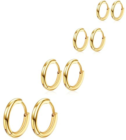 Rostfritt stål ring örhängen set 4 par guld ring örhängen huggie små guldörhängen för kvinnor män 6/8/10/12 mm
