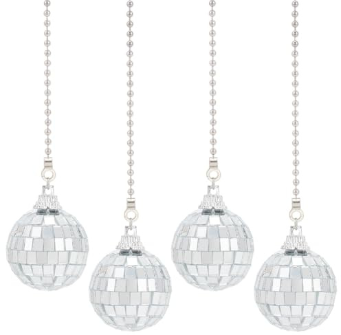 DELORIGIN 4pcs Disco Ball Ceiling Fan Pull Chain Extender Decorative Fan Pendant 14 Inch Fan Danglers Ball Party Decor Pulls Ornaments Chain Extender with Connector for Ceiling Light Fan Lamp