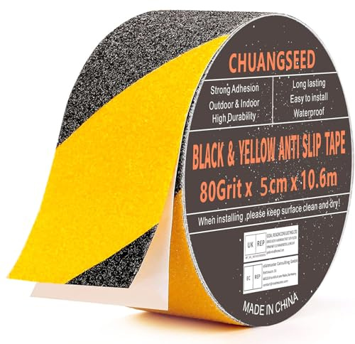 CHUANGSEED Antirutsch Klebeband Antirutsch Streifen Schwarz-Gelb Anti-Rutsch-Klebeband 5cm x 10,6m High Grip Warnband, Super Traktion,für Indoor und Outdoor,Gelb & Schwarz