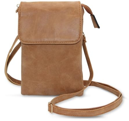 DOZNOZRI PU Leather Crossbody Phone Bag Small Cell Phone Wallet with Adjustable Strap Vintage Shoulder Purse Brown Phone Bags for Women Crossbody for Women Girls (Light Brown)