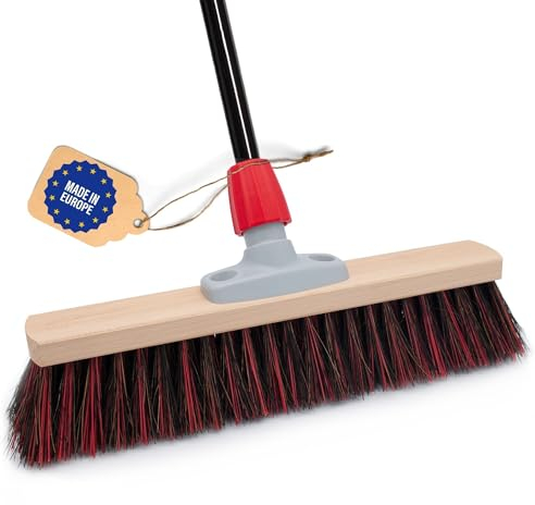 Novaliv Straßenbesen mit Stiel draußen 40 cm Arenga-Elaston Borsten Ideal als Besen draußen Gartenbesen mit Stiel harte borsten Terassenbesen Hofbesen Stallbesen Kehrbesen Industriebesen Outdoor broom