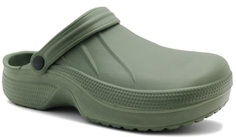 IMTY Womens Lightweight Clogs EVA Slip On Garden Adjustable Strap Summer Beach Hospital Nurse Kitchen Chef Water Shoes Sandals (Green, UK Footwear Size System, Adult, Women, Numeric, Medium, 3)